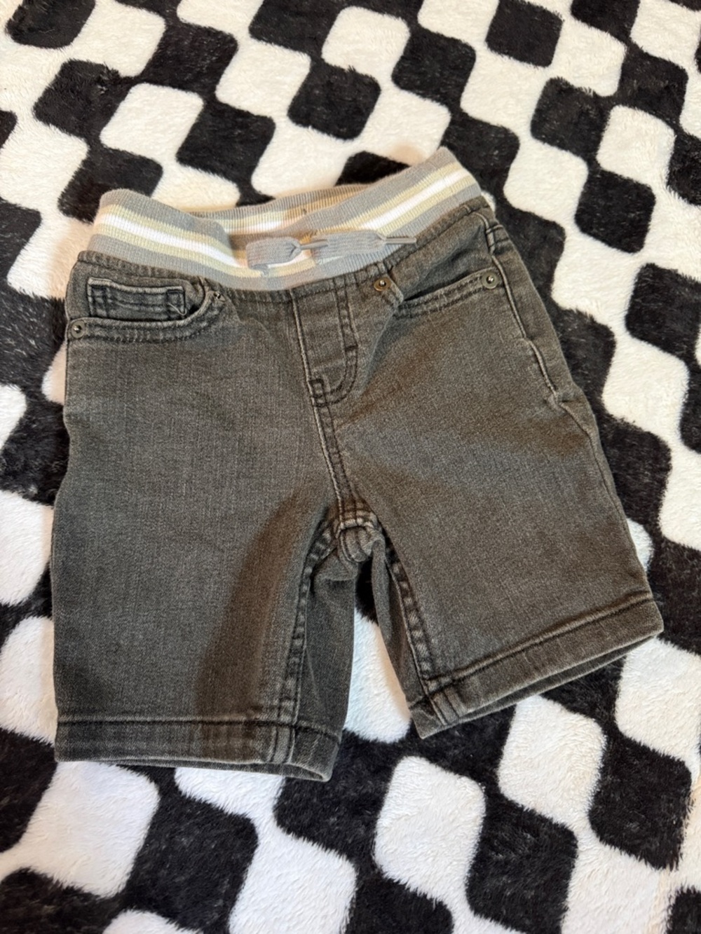wonder nation Grey Kids Pull-On Denim Shorts with Striped Waistband